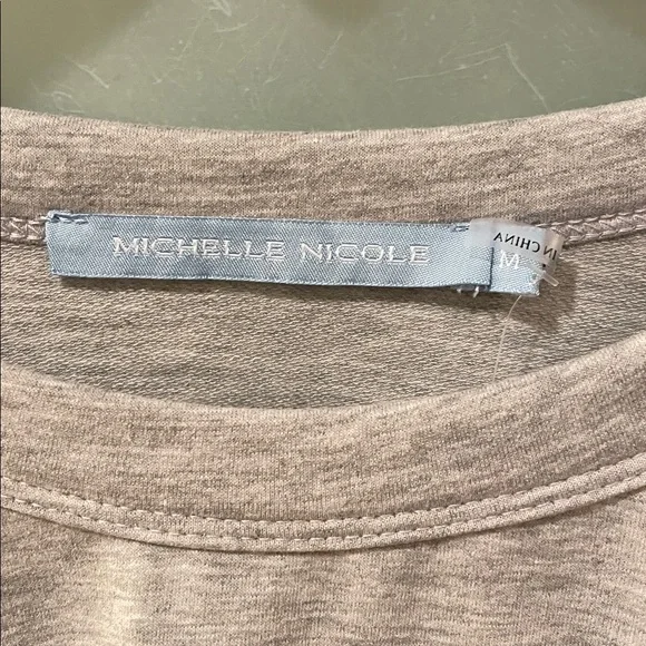 Michelle Nicole Gray Sweatshirt with Cream Crocheted Shoulders - Picture 2 of 4